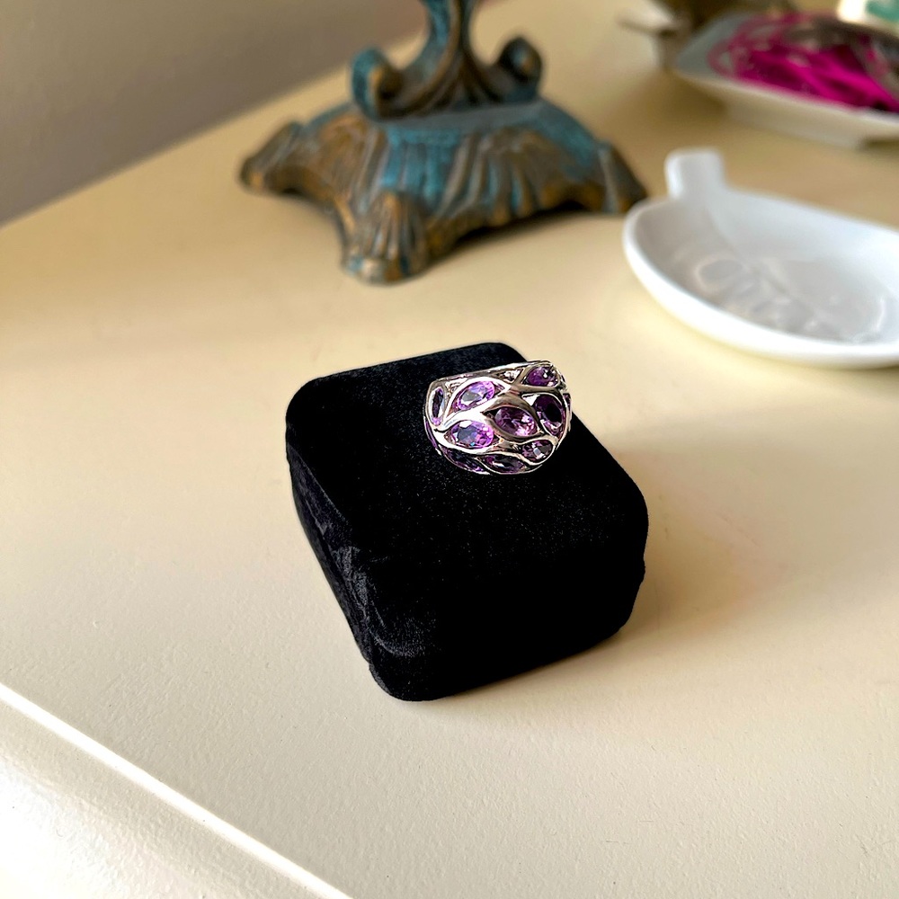 Sterling & amethyst ring | petal and vine twist design
